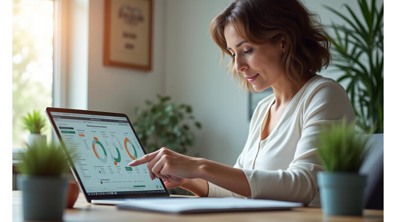 Woman having a digital health coaching session on a tablet, showing a personalized wellness plan interface