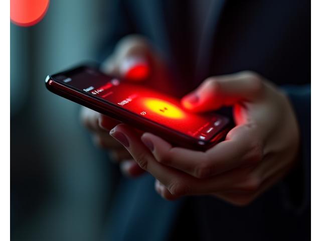 Ruce držící telefon s upozorněním na nouzovou situaci