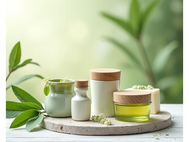 Sada přírodní kosmetiky na dřevěném pozadí